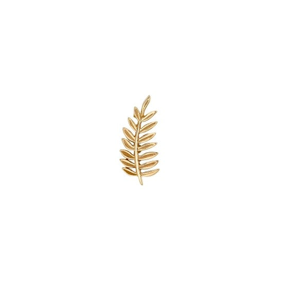 Gold leaf-shaped earring on a white background