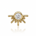 Gold earring with a central diamond on a white background