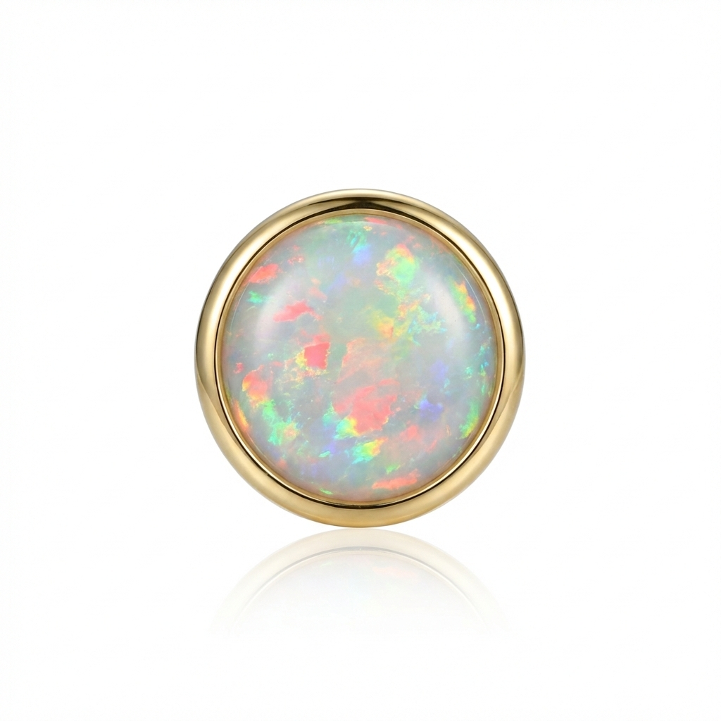 Opal stud earring with gold setting on a white background