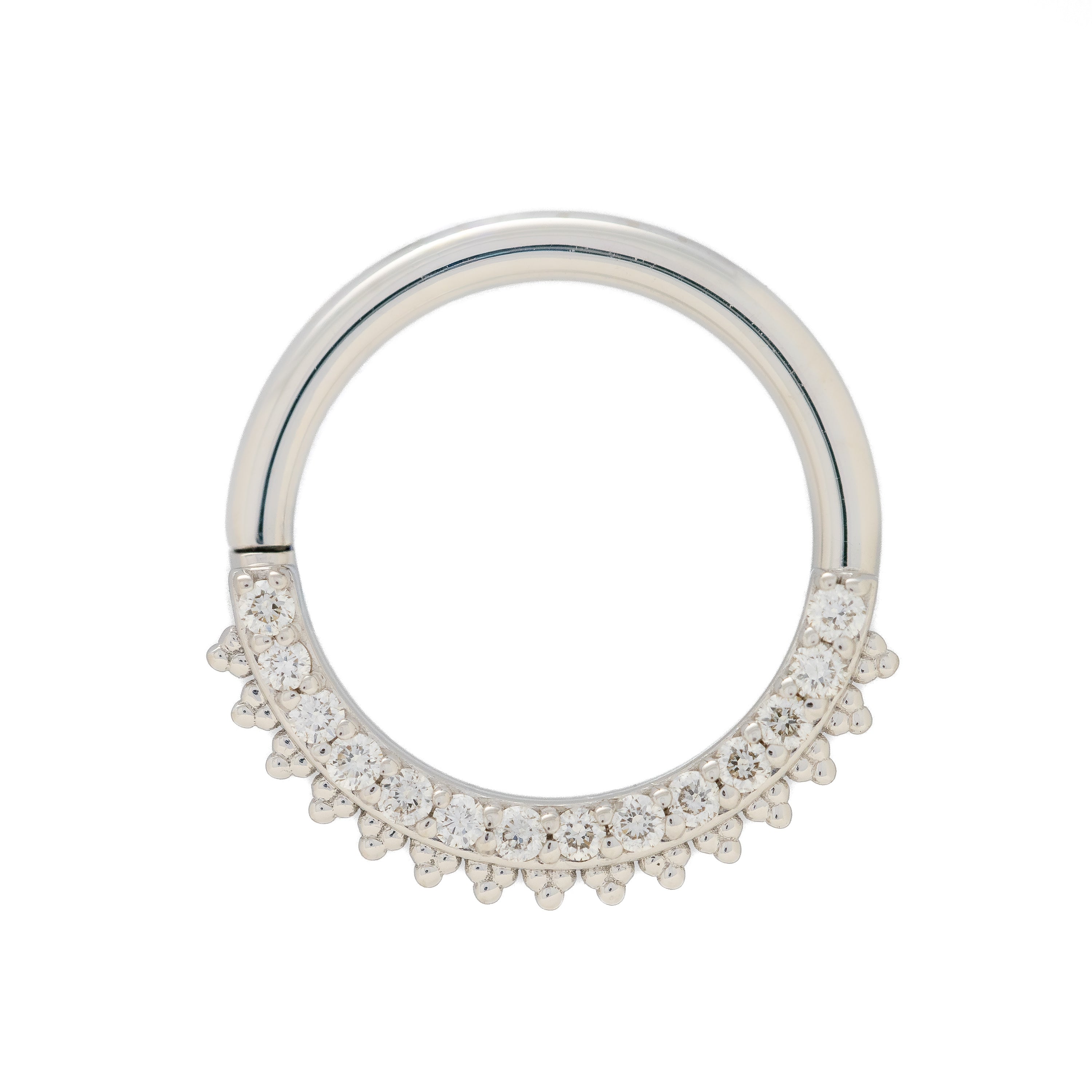 Silver nose ring with clear gemstones on a white background