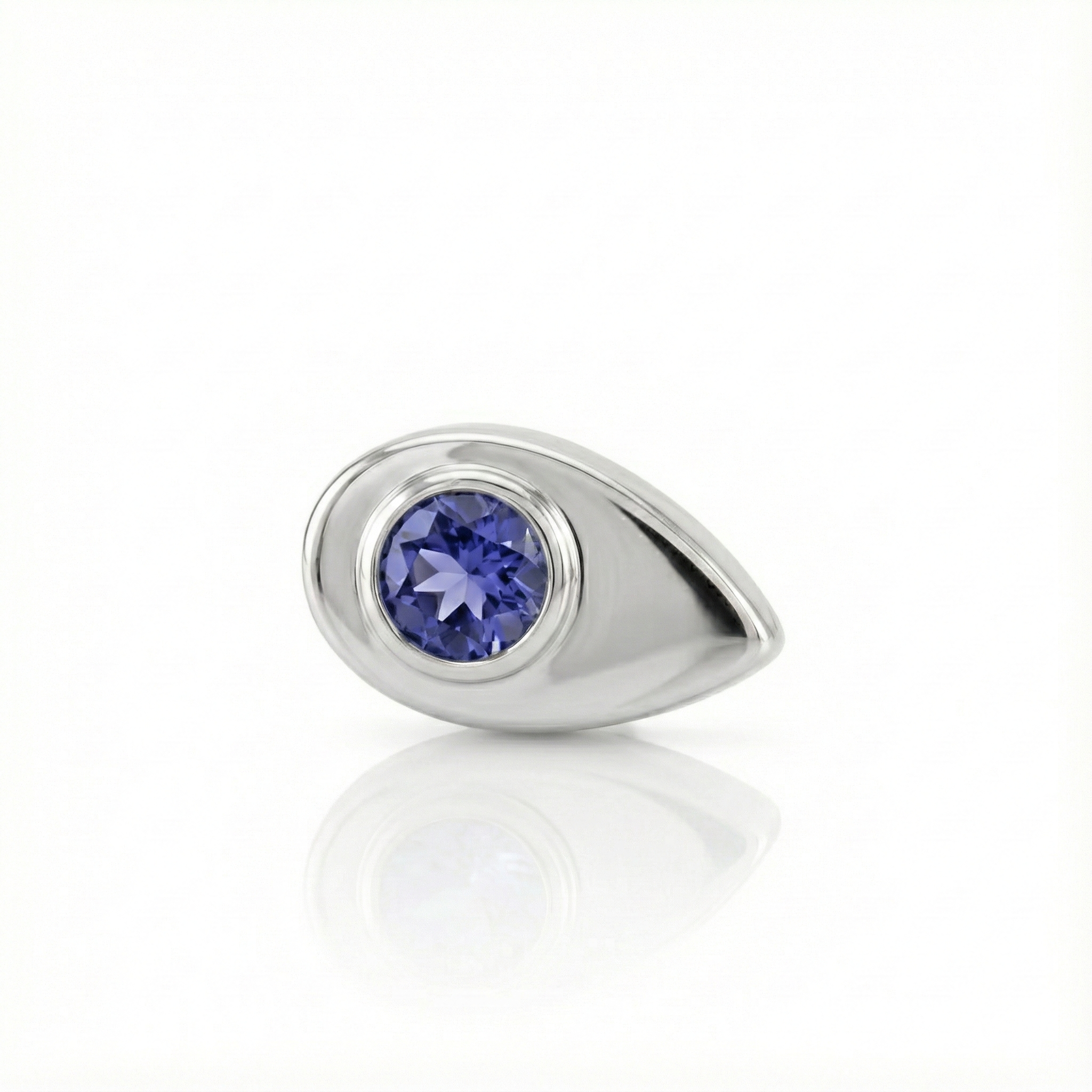 white gold end with a purple gemstone on a white background